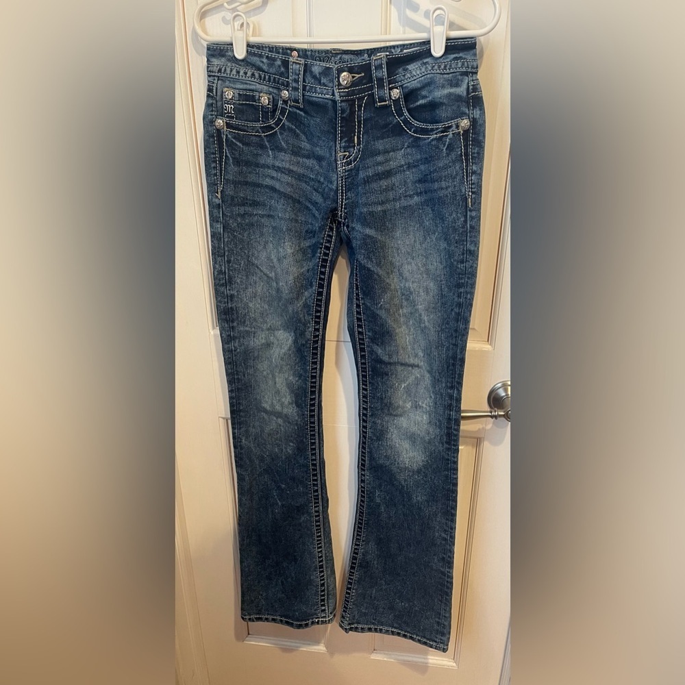 Miss Me Women's Relaxed Fit Boot Cut Blue Jeans 27